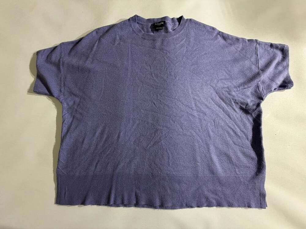 Splendid Purple Knit Short Sleeve Sweater Top Womens XS Boxy Hem